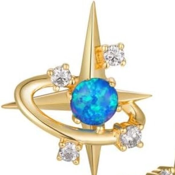 Opalite Sky Moissanite Star Earrings 925 Sterling Silver Gold Plated Studs NWT - Picture 7 of 7